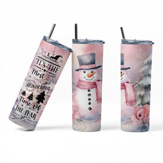 Snowman Skinny Tumbler: Let it Snow with Our "It's the Most Wonderful Time of the Year" Tumbler and Bottle