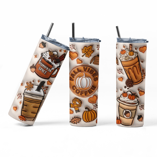 Fall Vibes Pumpkin Spice 20oz Skinny Tumbler: Embrace the Cozy Essence of Autumn