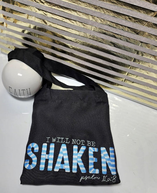 Black embroidered tote bag I Will Not Be Shaken