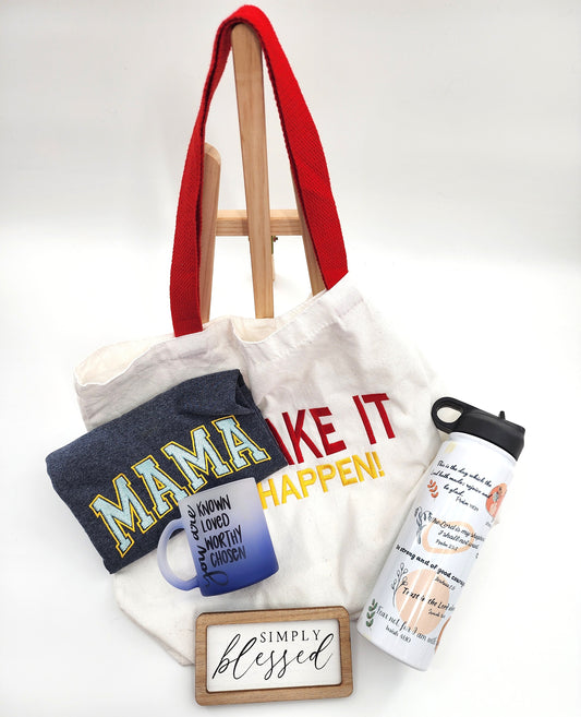 Mother's Day Gift Combo 7: Make It Happen, Red Handle Large Tote Bag + Embroidered Shirt + 3 more items