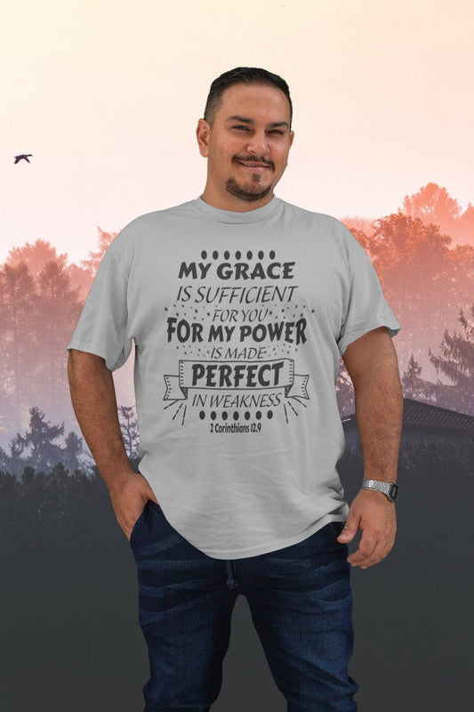 My Grace Is Sufficient Shirt for Men, Christian T-Shirt, 2 Corinthians 12-9 Shirt for Man, Christian Tees Corinthians Saying, Bible Verse